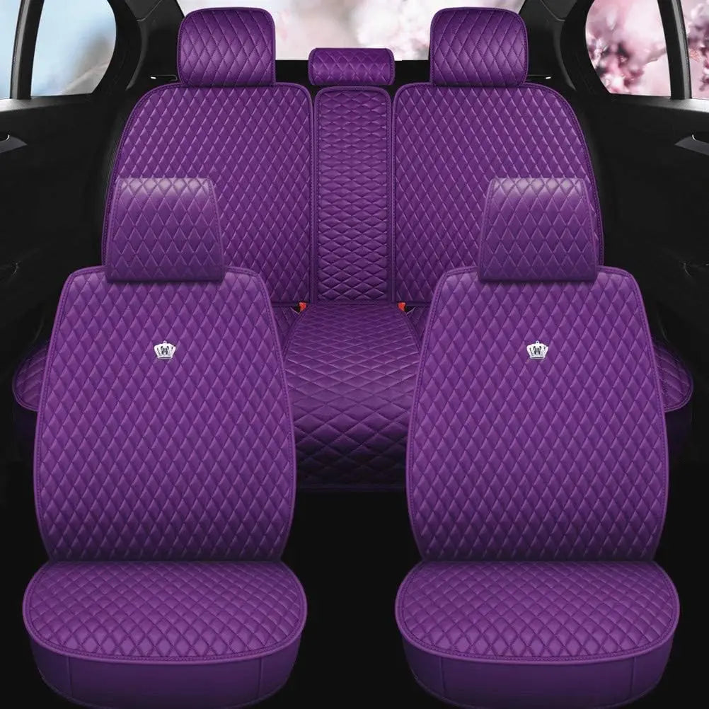 Universal Auto Seat Protection, Full Set, Leather, Purple, Front and Rear Seat Covers