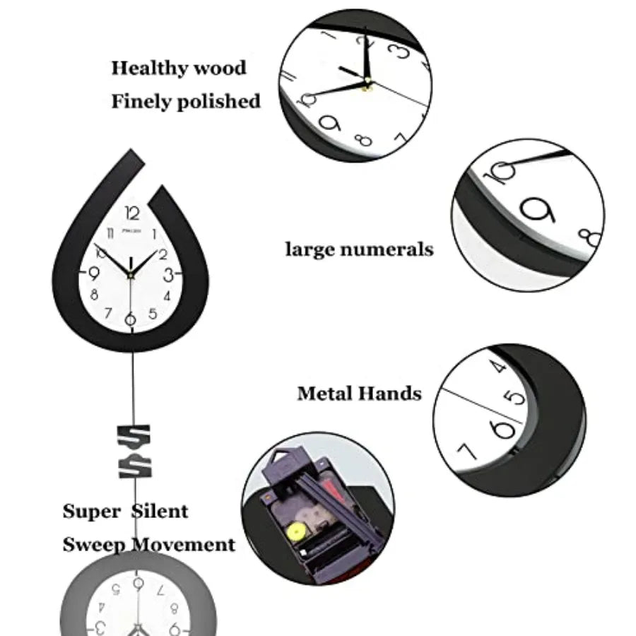 Large Wall Clock for Living Room Decor Big Pendulum Modern Wall Clock Silent Non Ticking Battery Operated 28.7 Inch Clock for K