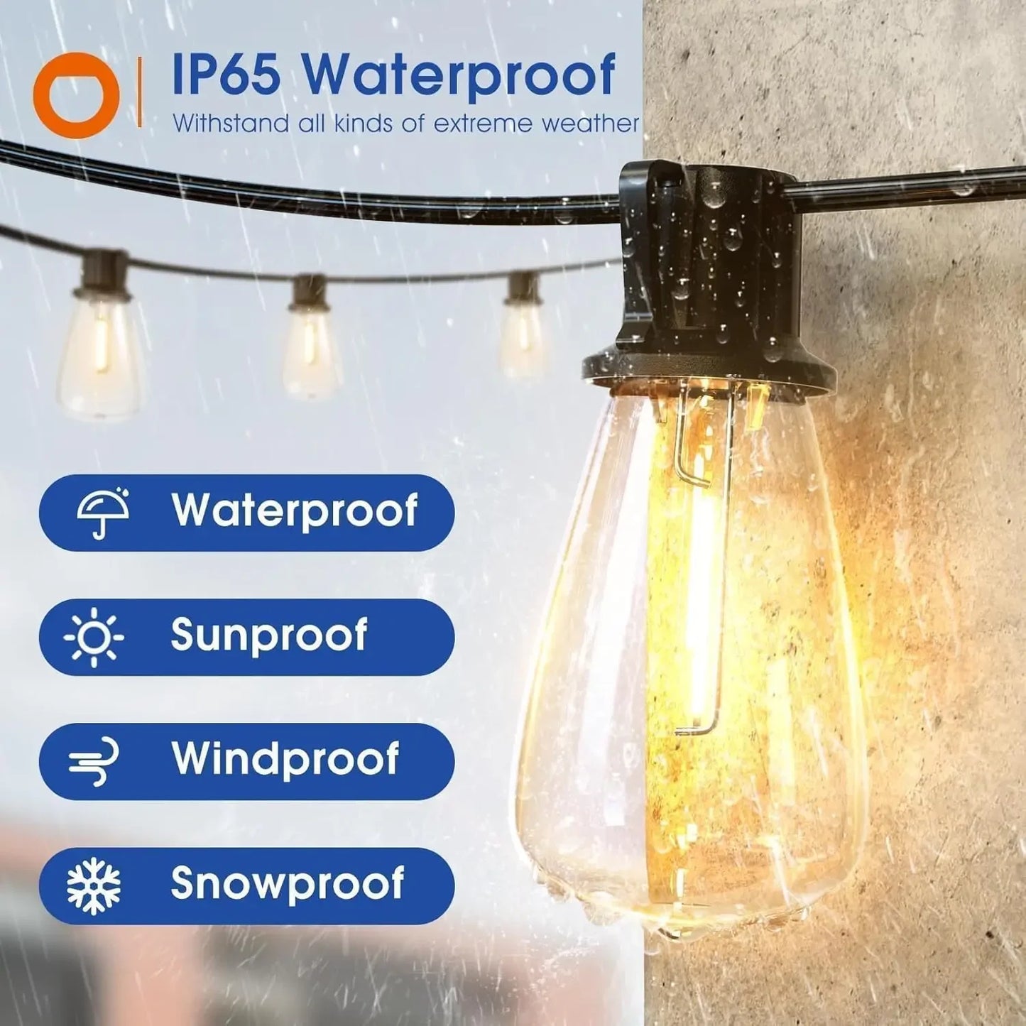150FT LED Outdoor String Lights Waterproof Patio Lights Shatterproof Bulbs Dimmable Hanging Lights