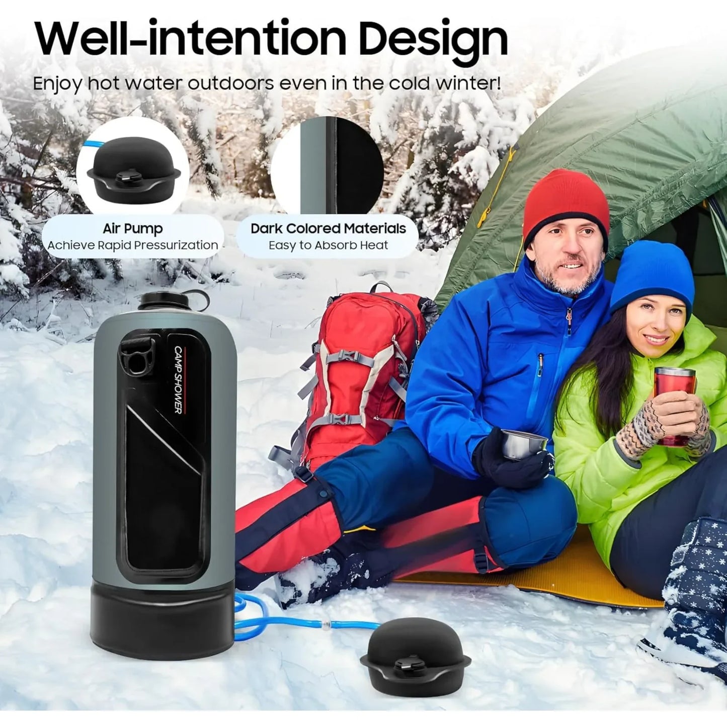 12L Camping Shower, Suitable for Camping, with Pump and 1.8 m Hose, Maximum Temperature 53 °C, Camping Shower, Solar Shower, Camping, Ideal for Garden, Car Washing, Beach, Travel and Pet Care