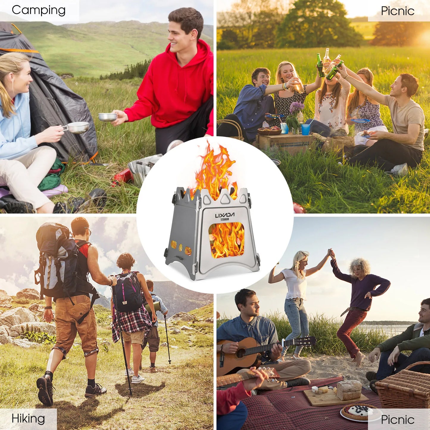 Lixada Compact Folding Titanium Wood Stove for Outdoor Camping Cooking Picnic Wood Burner camping accessories and equipment