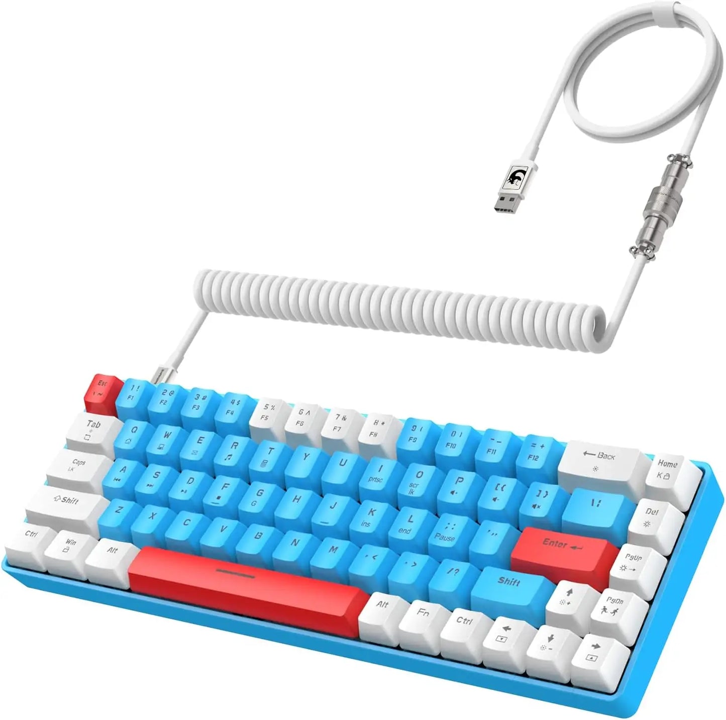 T8 Wired 65% Mechanical Gaming Keyboard with RGB Backlit Anti-ghosting TKL Mini 68 Key, Custom Coiled C to A Cable, Blue Switch