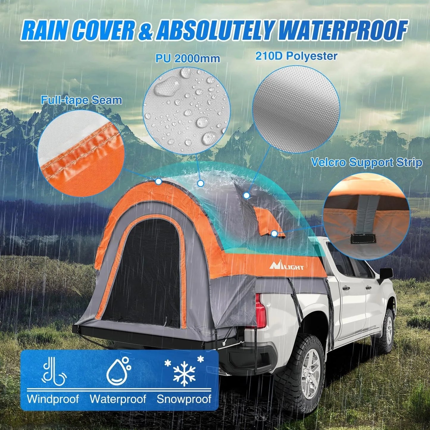 Nilight Truck Bed Tent 8-8.5FT Pickup Tent 2 Person Waterproof  PU2000mm Double Layer for Full Size Truck Camping Outdoor Travel