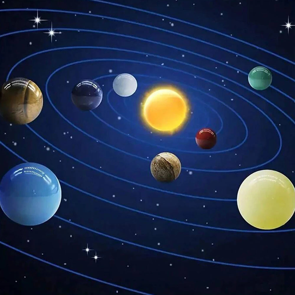 Solar System Natural Crystal Gemstones Set 9 Planets Sphere Ball Stone Galaxy Model Ornaments Gift Home Office Decor