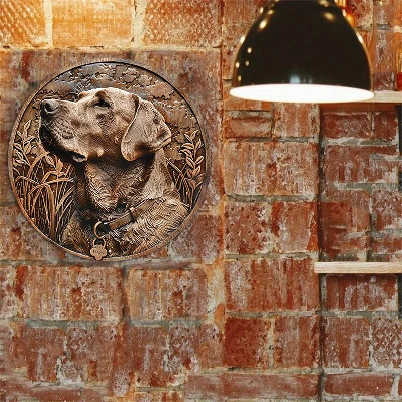 Aluminum Circular Metal Sign Plaque, Engraved Wooden Labrador Retriever Dog Plaque, Wall Art, Home Decor, 8x8Inch, 1Pc