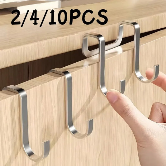 304 Stainless Steel Hook Multi-Purpose Hook Free Punching Double S-Shape Hook Kitchen Bathroom Door Back Coat Towel Storage Rack