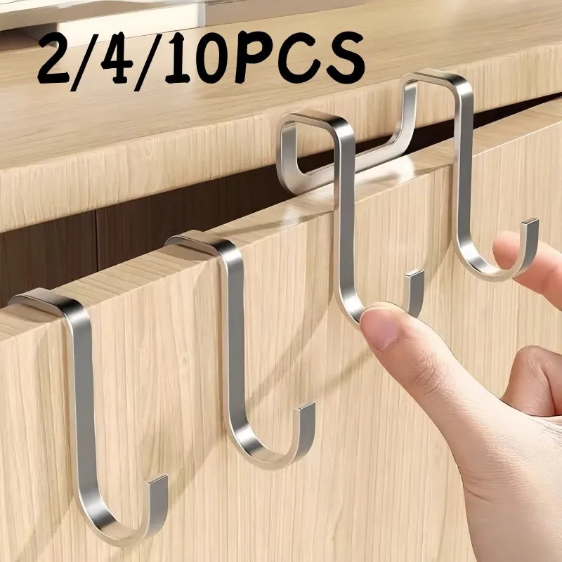 304 Stainless Steel Hook Multi-Purpose Hook Free Punching Double S-Shape Hook Kitchen Bathroom Door Back Coat Towel Storage Rack