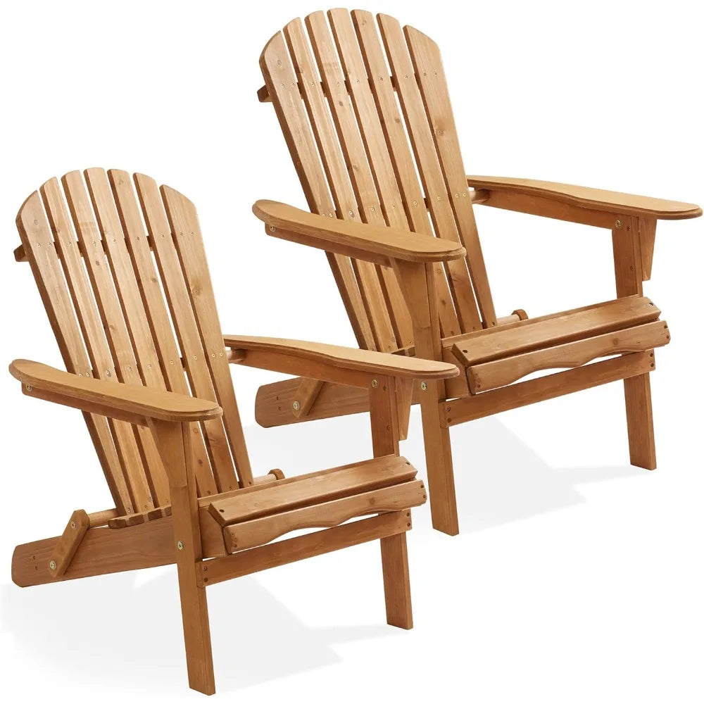 Folding Adirondack Chair Set of 2 Cedar Wood Outdoor Chairs