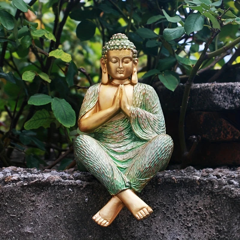 1pc Garden Buddha Statue Resin Zen Seated Ornament Resin Statue For Garden Porch Grass Outdoor Lawn Decor Gifts Crafts
