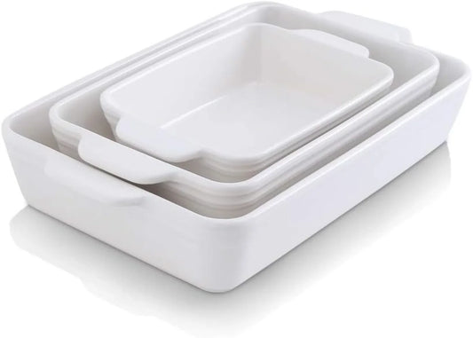 Ceramic Baking Dish Set Rectangular Casserole Dish Set Lasagna Pan Baking Pans Set for Cooking Cake Dinner Kitchen 3 Piece