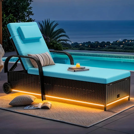 Outdoor LED Chaise Lounge Chair With Wheels And Storage