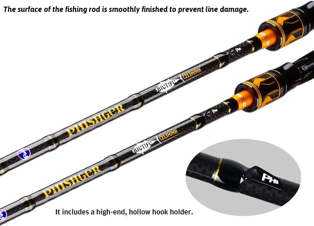BIUTIFU Spinning Casting 2Tips Fishing Rods 1.8m 1.98m 2.1m 2.25m 2.4m 2.55m 2.7m Fuji Guide 2 Sections T1000 Carbon Baitcasting 7-80g Lure Bass Pike Fast Surf Pole