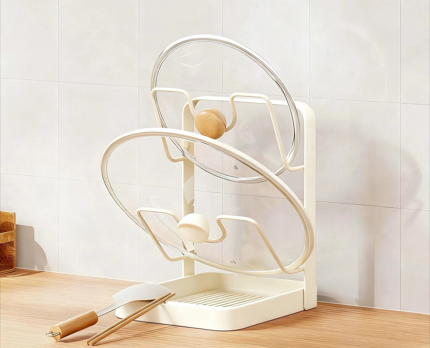 Multifunctional Countertop Pot Lid Holder Chopping Board Rack Multi-Layer Sitting Spatula Drain Storage Organizer for Home