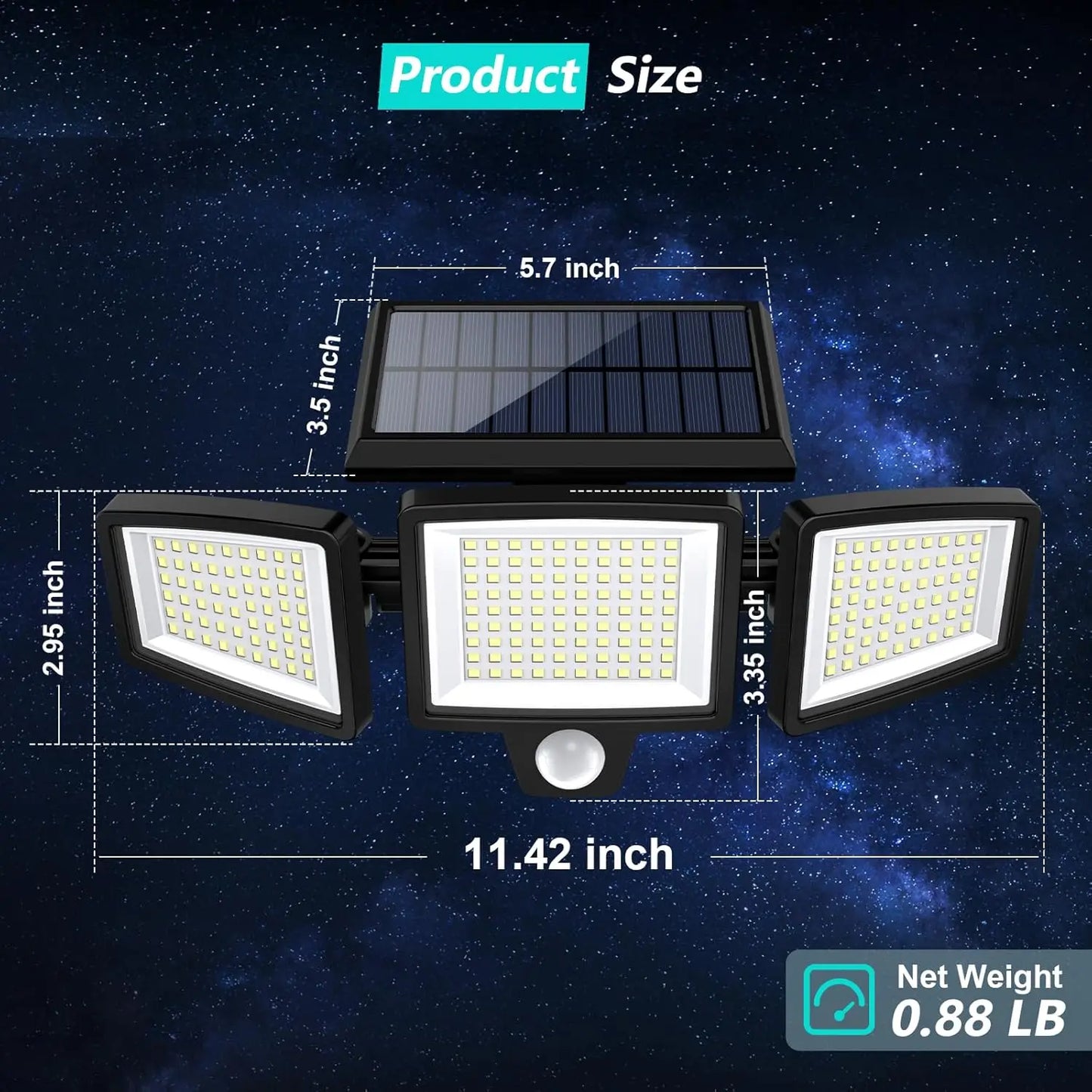 Outdoor Waterproof Solar Motion Light Three-Head LED Security Floodlight