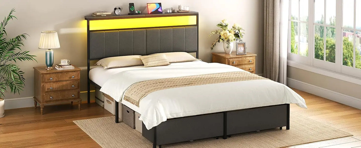 Luxury Upholstered Bed Frame With Spacious Storage Drawers