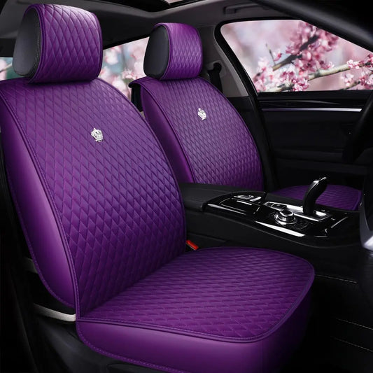 Universal Auto Seat Protection, Full Set, Leather, Purple, Front and Rear Seat Covers