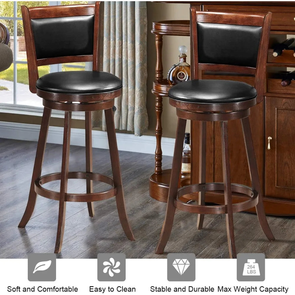 Pair Bar Stools With 360 Degree Swivel Leather Upholstery