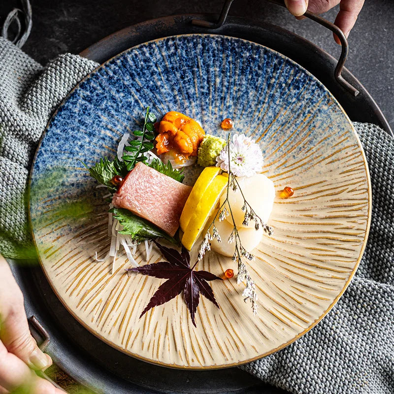 Ceramic Steak Plates Set Dinnerware Underglaze Flat Round Plates for Home Kitchen Restaurant Service