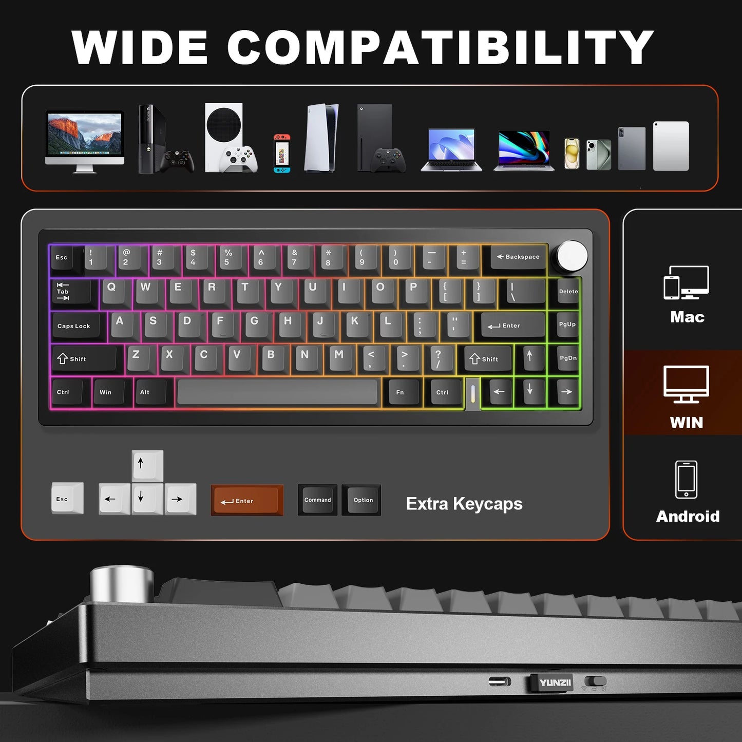 YUNZII AL68 Silver Wireless Custom Mechanical Keyboard