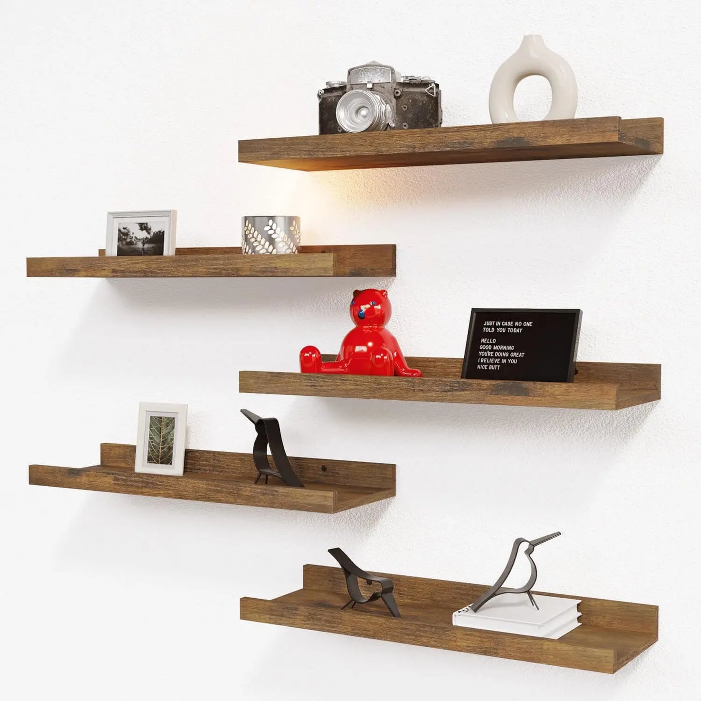 Five Set Floating Shelves for Wall Decor Wall Mounted Book Shelf Nursery Shelves Picture Ledge Shelf with Lip for Wall Storage