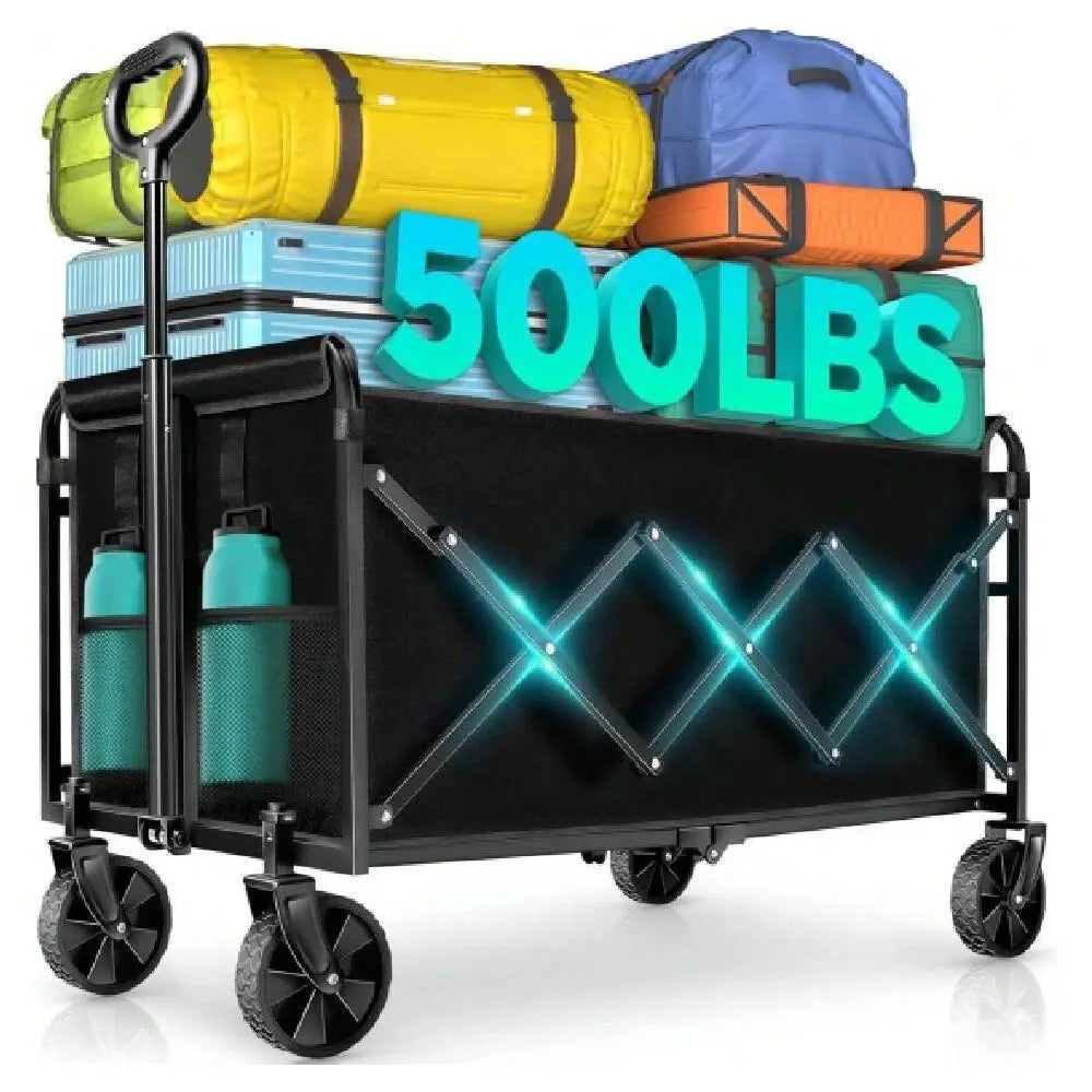 Carts Foldable, Collapsible Wagon Cart With Wheels, Large Wagons Carts Foldable With Wheels For Sand Sports Camping Grocery, Bl