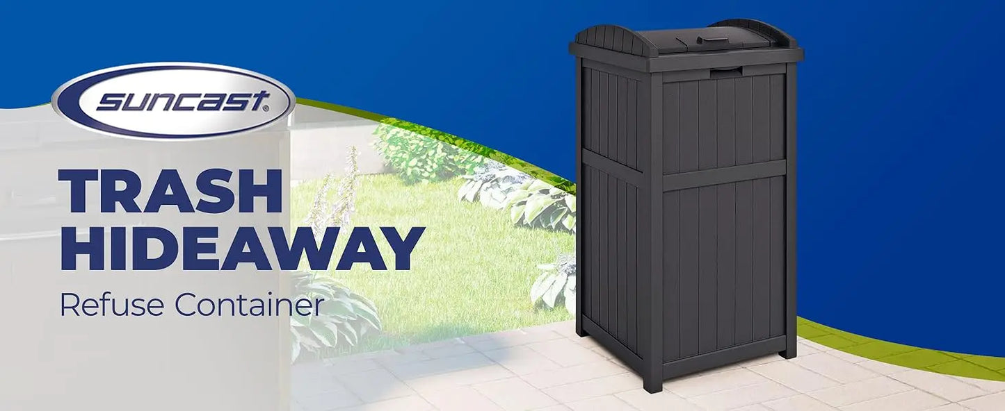 Suncast 30 Gallon Outdoor Trash Hideaway Resin Refuse Container Lid Cyberspace Concealed Waste Storage Patio Backyard Garden