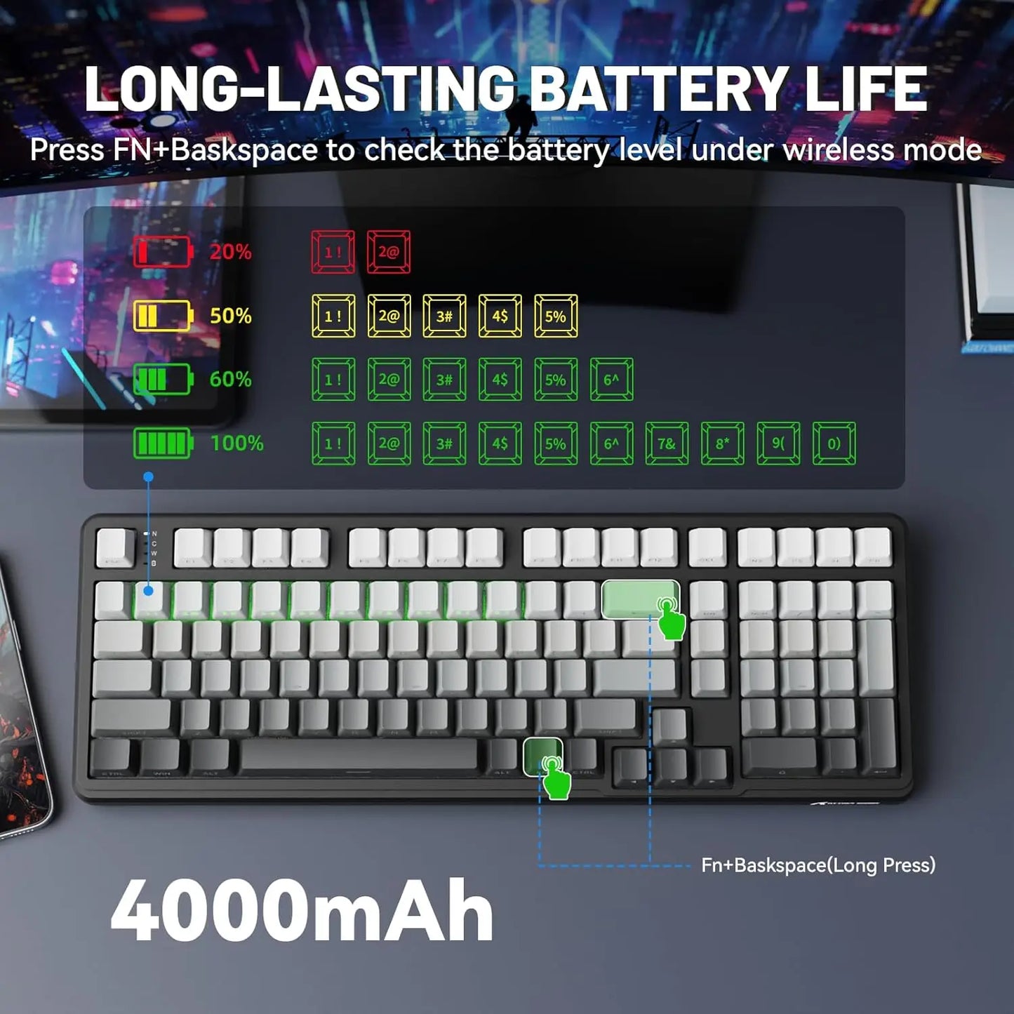 ATTACK SHARK X98 Wireless Mechanical Gaming Keyboard, Tri-Mode Hot-Swappable Gasket Mount RGB Backlit Keyboard for PC/Tablet/PS5