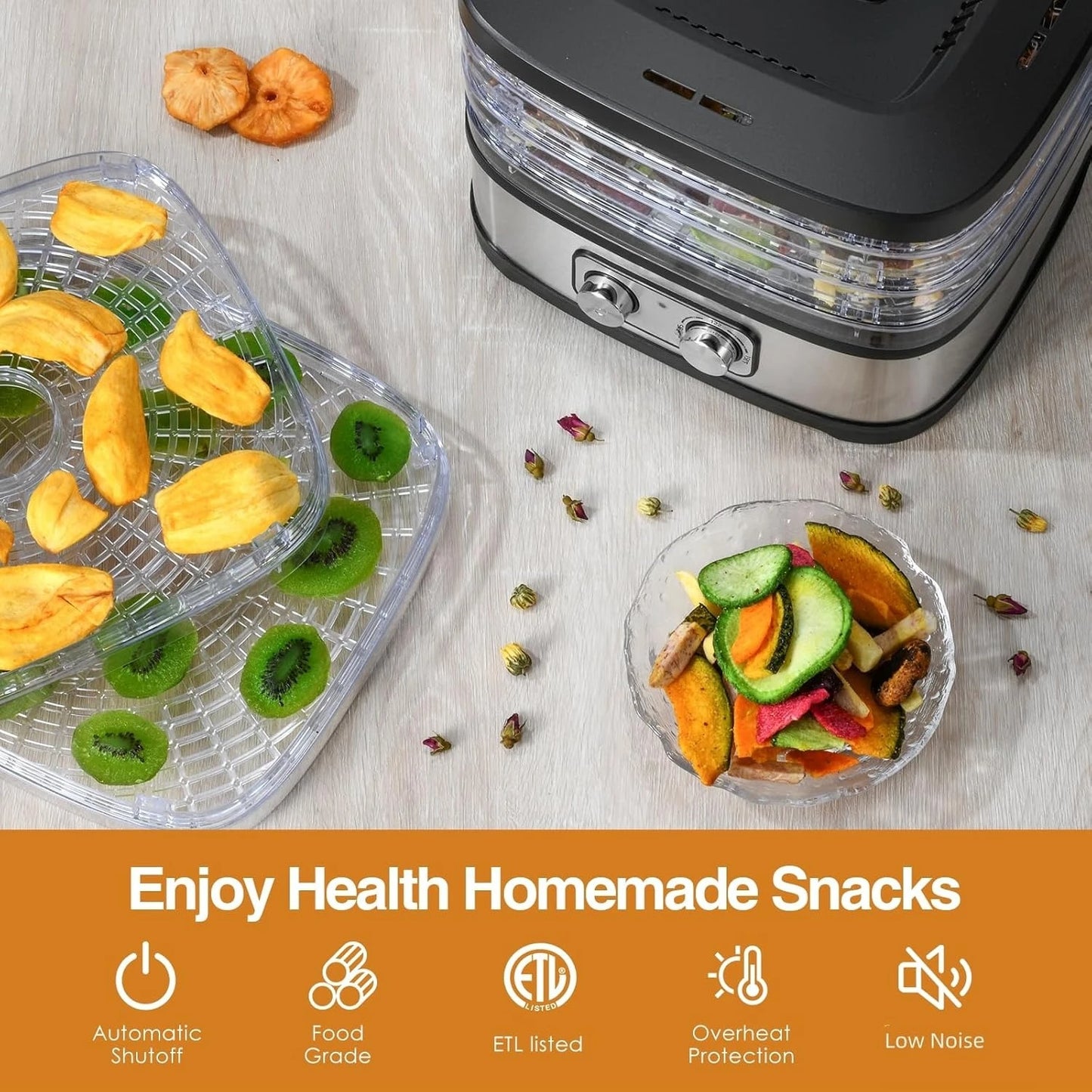 240W Food Dehydrator, Dehydrator for Food and Jerky, Fruits, Herbs, Veggies, 5 BPA-Free Trays Dishwasher Safe