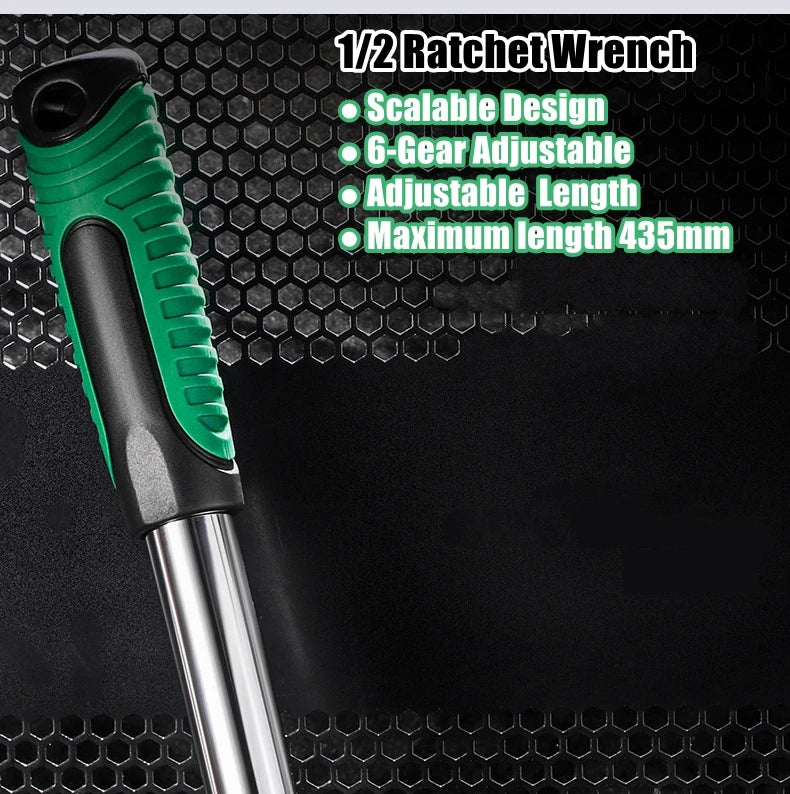 Telescopic Socket Ratchet Wrench for Automotive Repair Adjustable Head Ratchet Set 72 Tooth Quick Release Wrench Manual Tool