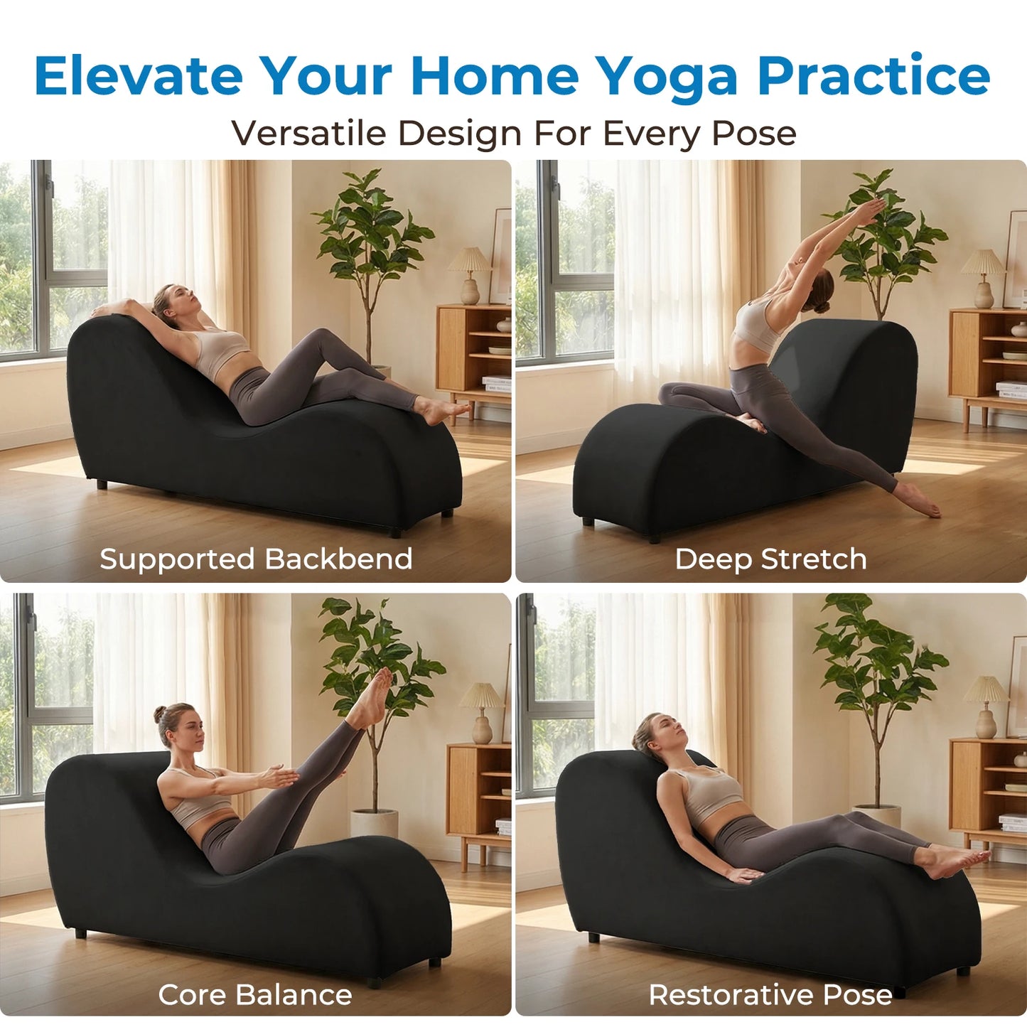 Velvet S-Shaped Yoga Chair for Adults, Modern Curved Chaise Lounge Chair for Exercise Stretching, Indoor Relaxation Yoga Chaise Lounge for Living Room