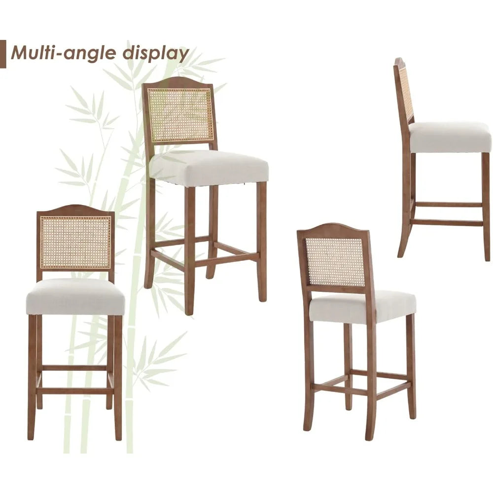 Rattan Farmhouse Bar Stools Set Of Two Upholstered