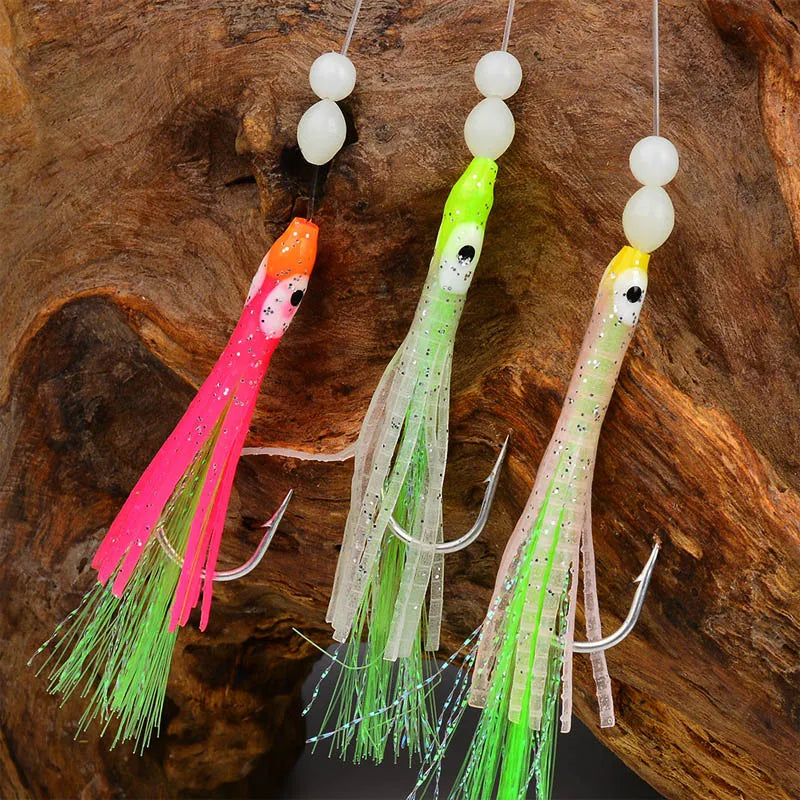 2 X 6Pcs/Set Luminous Squid Sabiki Rig Baits Soft Octopus Fishing Hook Bass Trout Salmon Lures
