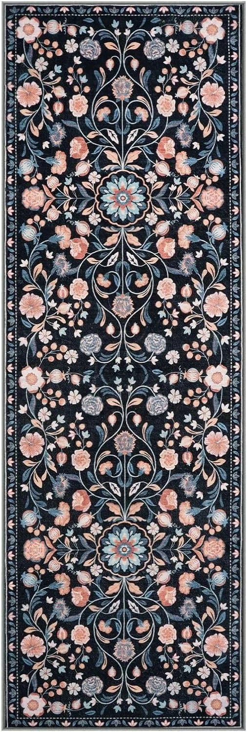 Hallway Runner rug Kitchen Carpet Non-slip Bohemian Washable Floral mat Soft Low Pile Entrance Floor Mat Laundry Room Bath Mats