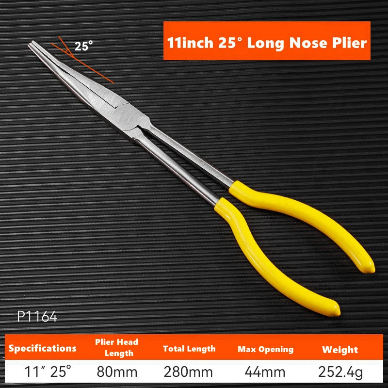 11" Long Nose Pliers Straight Bent Tip Nose Plug Cable Puller Long Needle Nose Pliers Wire Cutter Hose Spanner Clips Hand Tools
