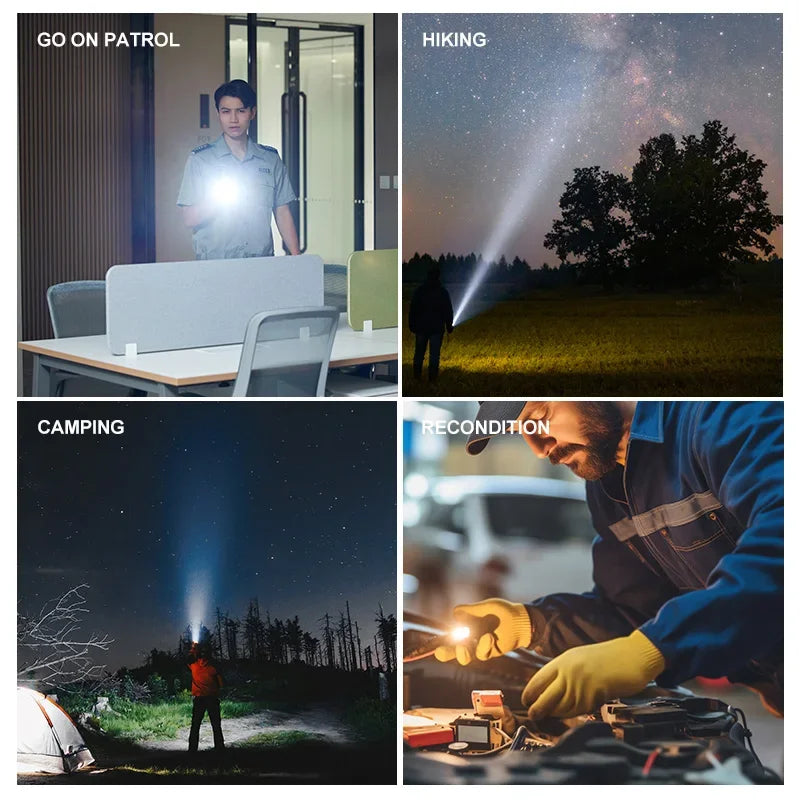 Compact USB Charging LED Flashlight Portable Telescopic Zoom Strong Light Focused Long-Range Household Emergency Lighting