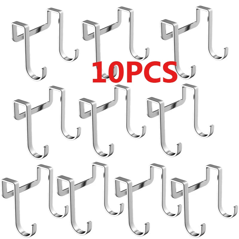 304 Stainless Steel Hook Multi-Purpose Hook Free Punching Double S-Shape Hook Kitchen Bathroom Door Back Coat Towel Storage Rack