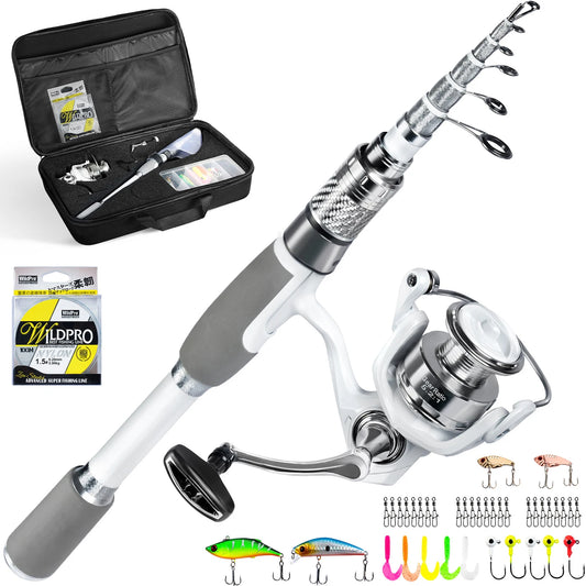 Fishing Rod and Reel Combo Carbon Fiber Telescopic Fishing Pole Carrier Bag Portable Kit Saltwater Freshwater