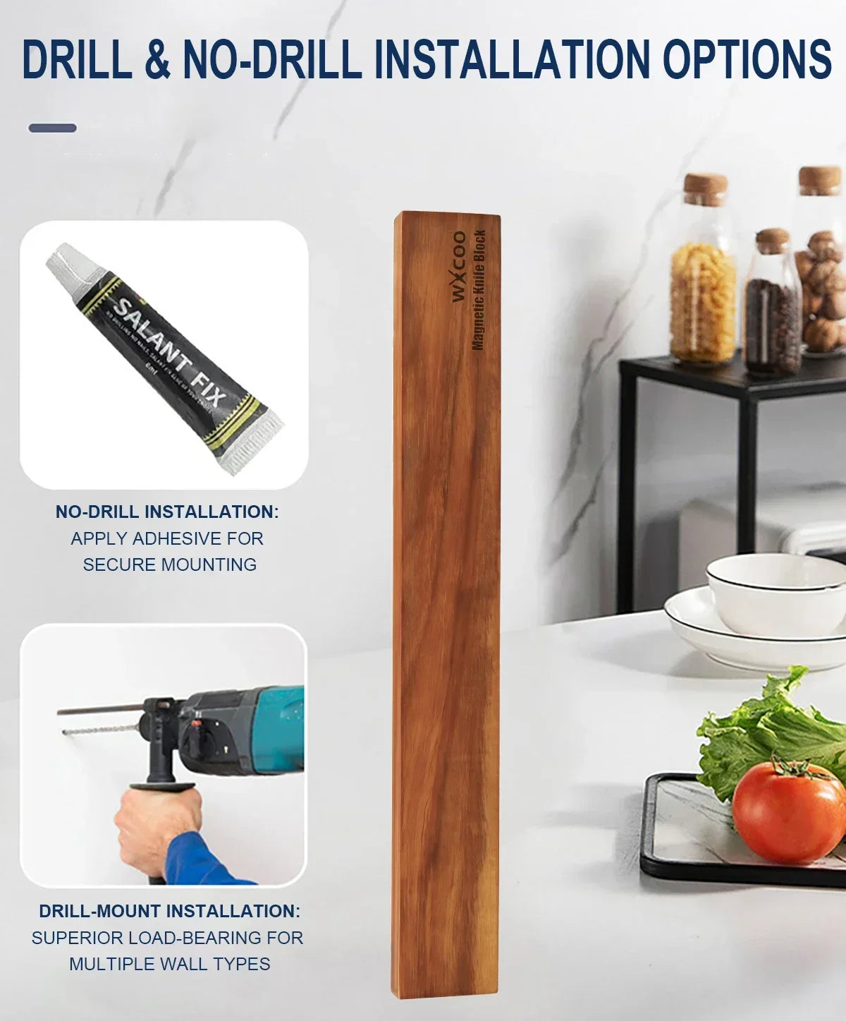 Magnetic Knife Holder Wall Mount Wood Strip For Utensils