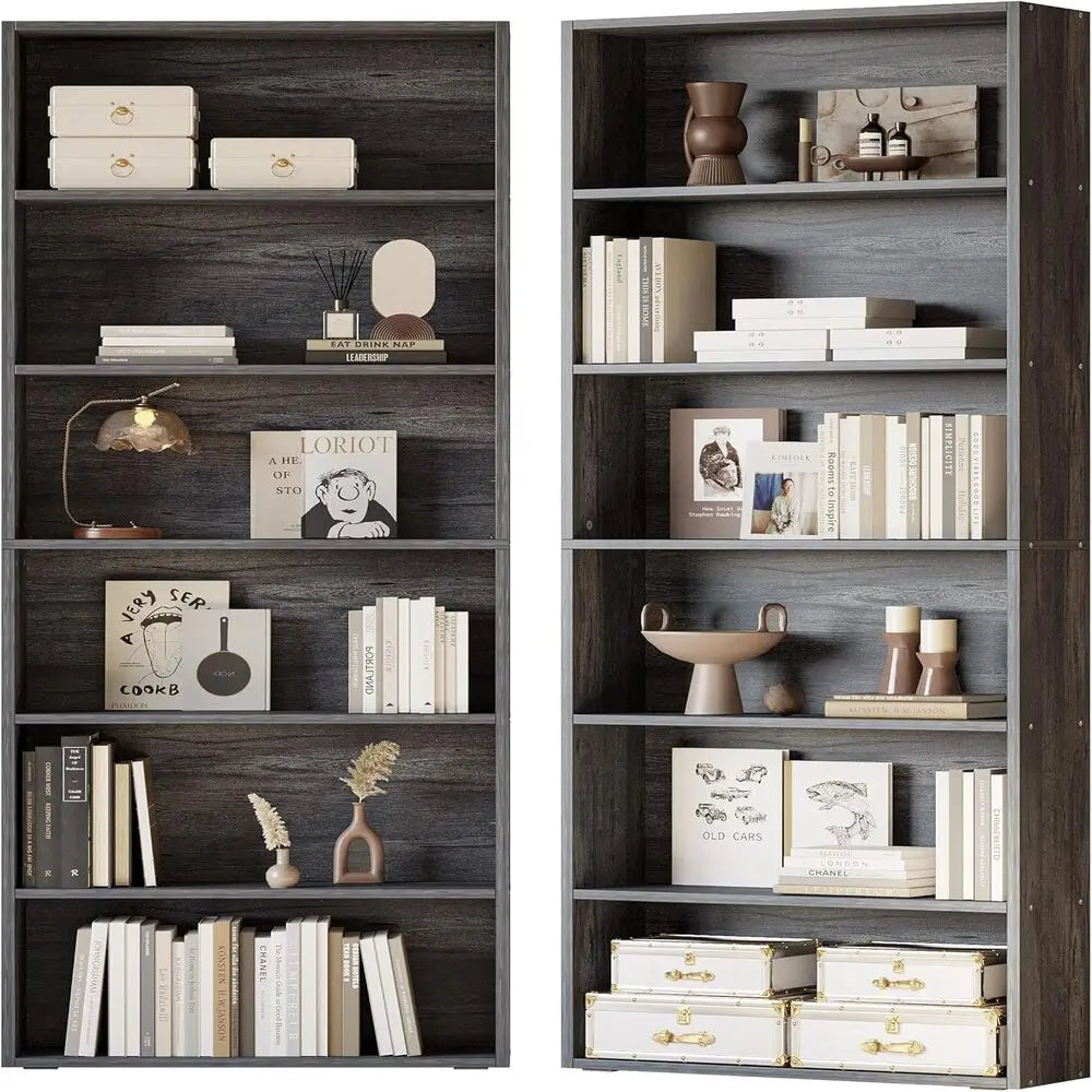 IRONCK 6-Tier Bookcase Set of 2, 70" Height Floor Standing Display Storage Shelves for Home, Office, Living Room, Bedroom