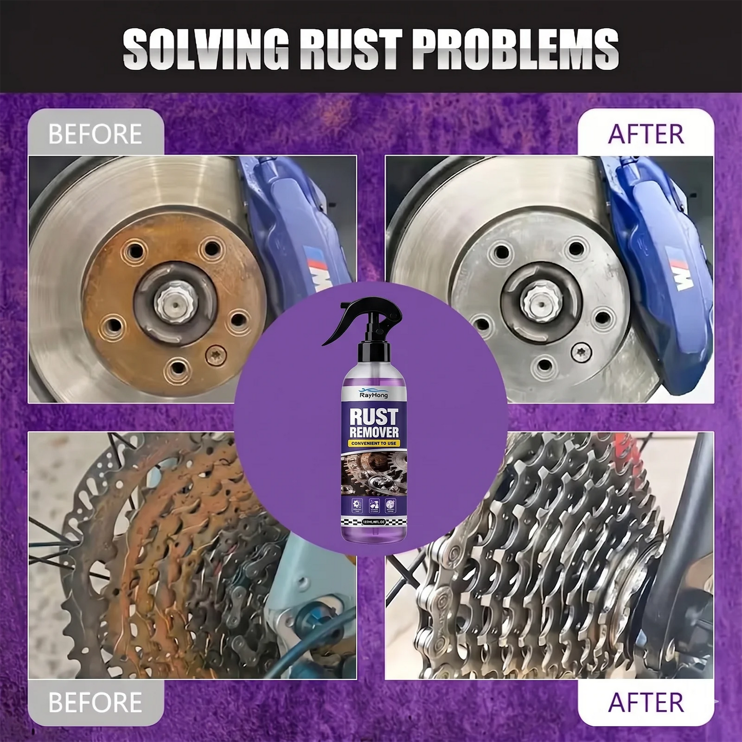 Multifunctional car rust remover used for removing rust providing surface protection on car brake pads iron metal surface