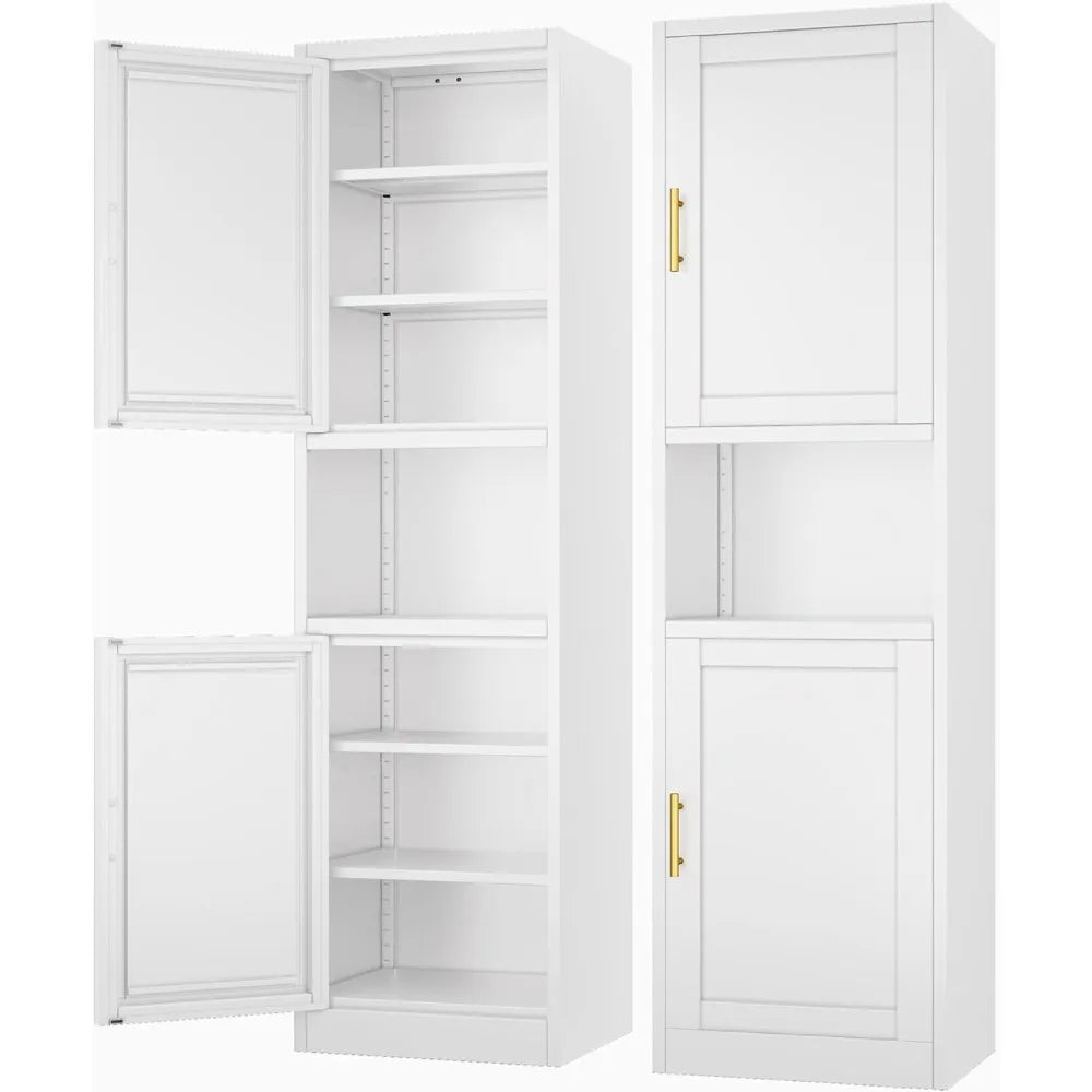Tall Narrow Storage Cabinet with 4 Adjustable Shelves for Kitchen Bathroom Home Office Living Room Dining Room in White