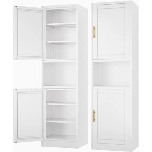 Tall Narrow Storage Cabinet with 4 Adjustable Shelves for Kitchen Bathroom Home Office Living Room Dining Room in White