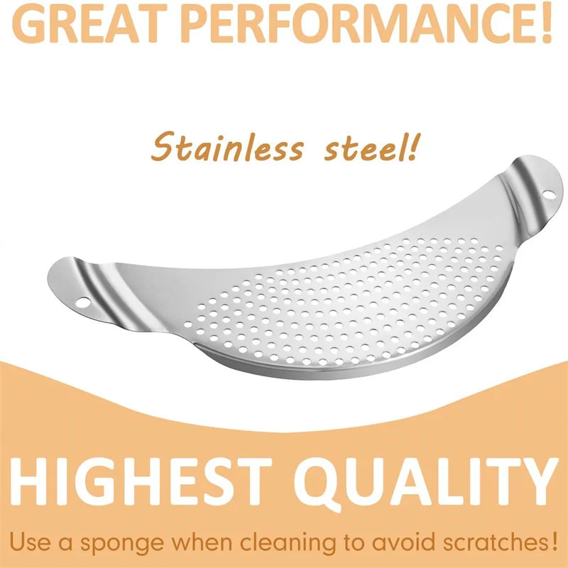 Stainless Steel Pot Strainer Kitchen Colander with Handle Held Crescent Drainer Pan Crescent Pot Strainer Pasta Noodles Strainer