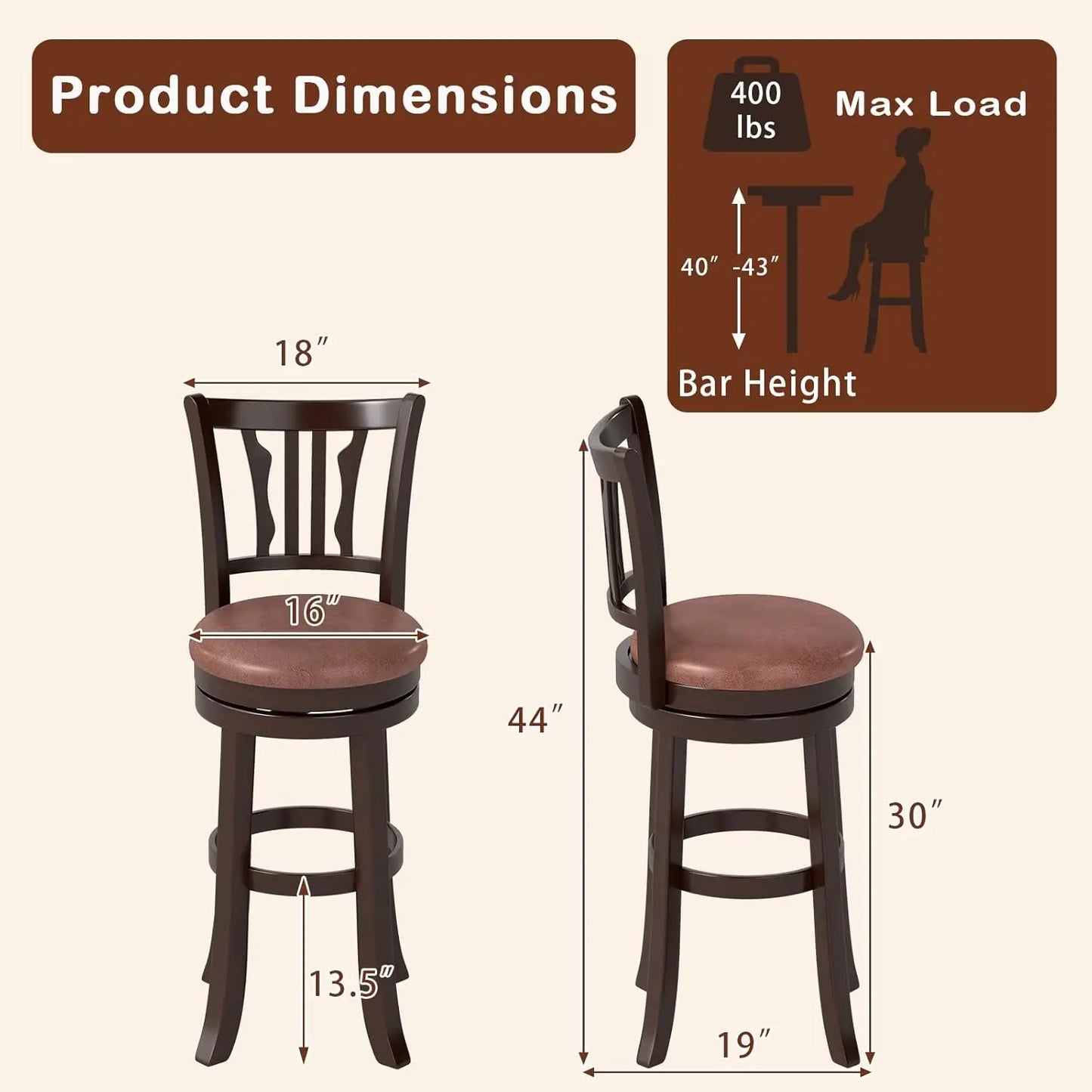 Swivel Bar Stools With Backrest And Faux Leather Seats