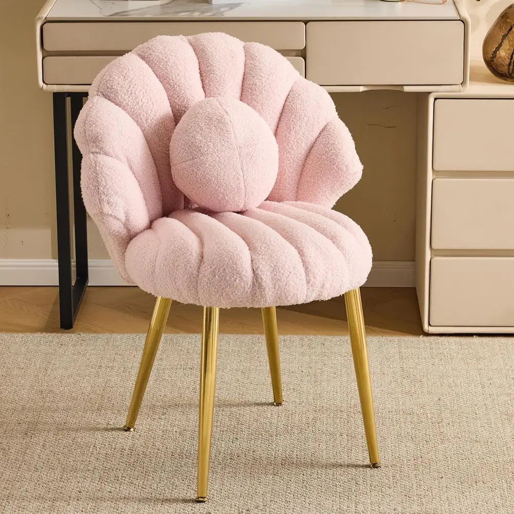 Shell-Inspired Pink & Gold Vanity Chair, Comfortable Accent Seat for Makeup, Office, Dining & More