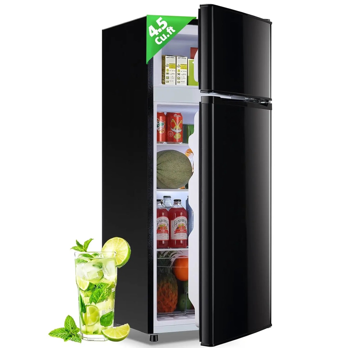 4.5Cu.ft Refrigerator with Freezer Two Door Fridge with Removable Glass Shelves, Crisper Drawer & Extra, Customized