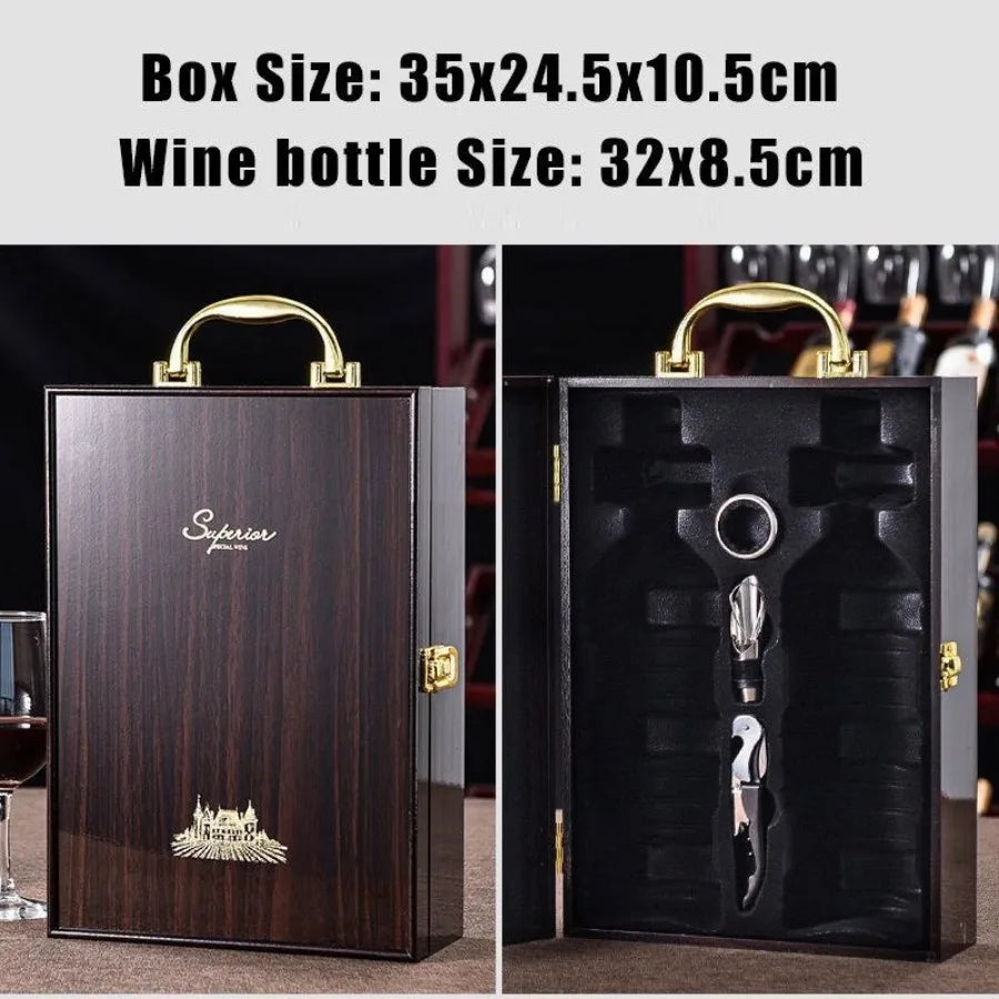 Double Leather Box Wine Bottle Box Luxury Handle Wooden Wine Box Organizer Gift Wood Wine Holder for Red Wine Champagne