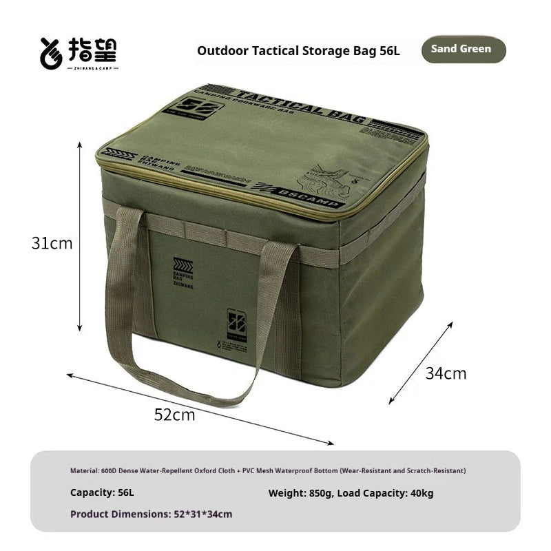 30L/42L/56L Insulated Waterproof Tactical Camping Bag Foldable Outdoor Picnic Tableware Storage Box Large Capacity Field Cookwar