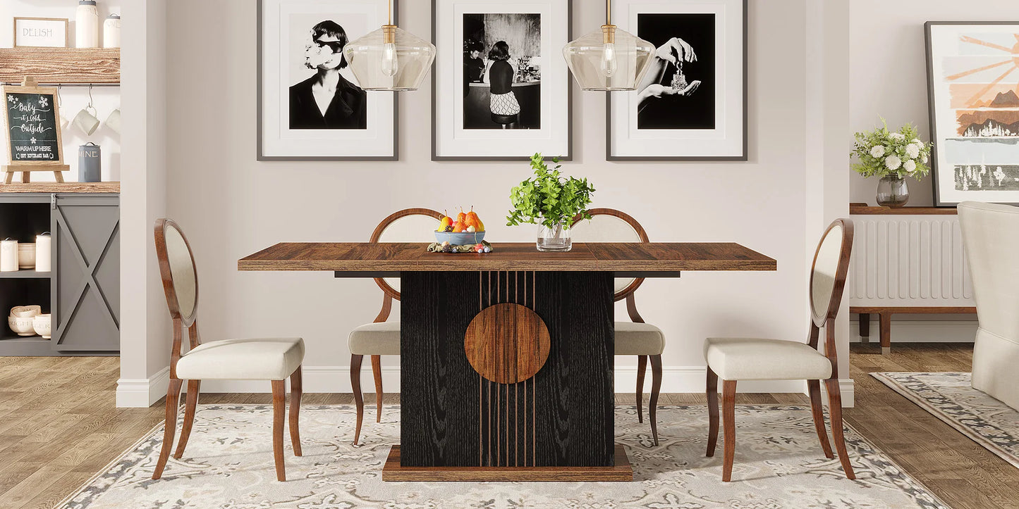 Tribesigns 55" Rectangular Dining Table for 4 to 6 People, Farmhouse Wood Dinner Table for Kitchen, Dining Room & Living Room