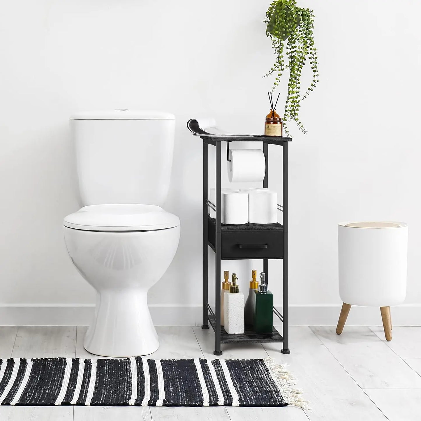 Bathroom storage cabinet, independent toilet paper storage cabinet with sliding storage drawer, farmhouse small bathroom rack